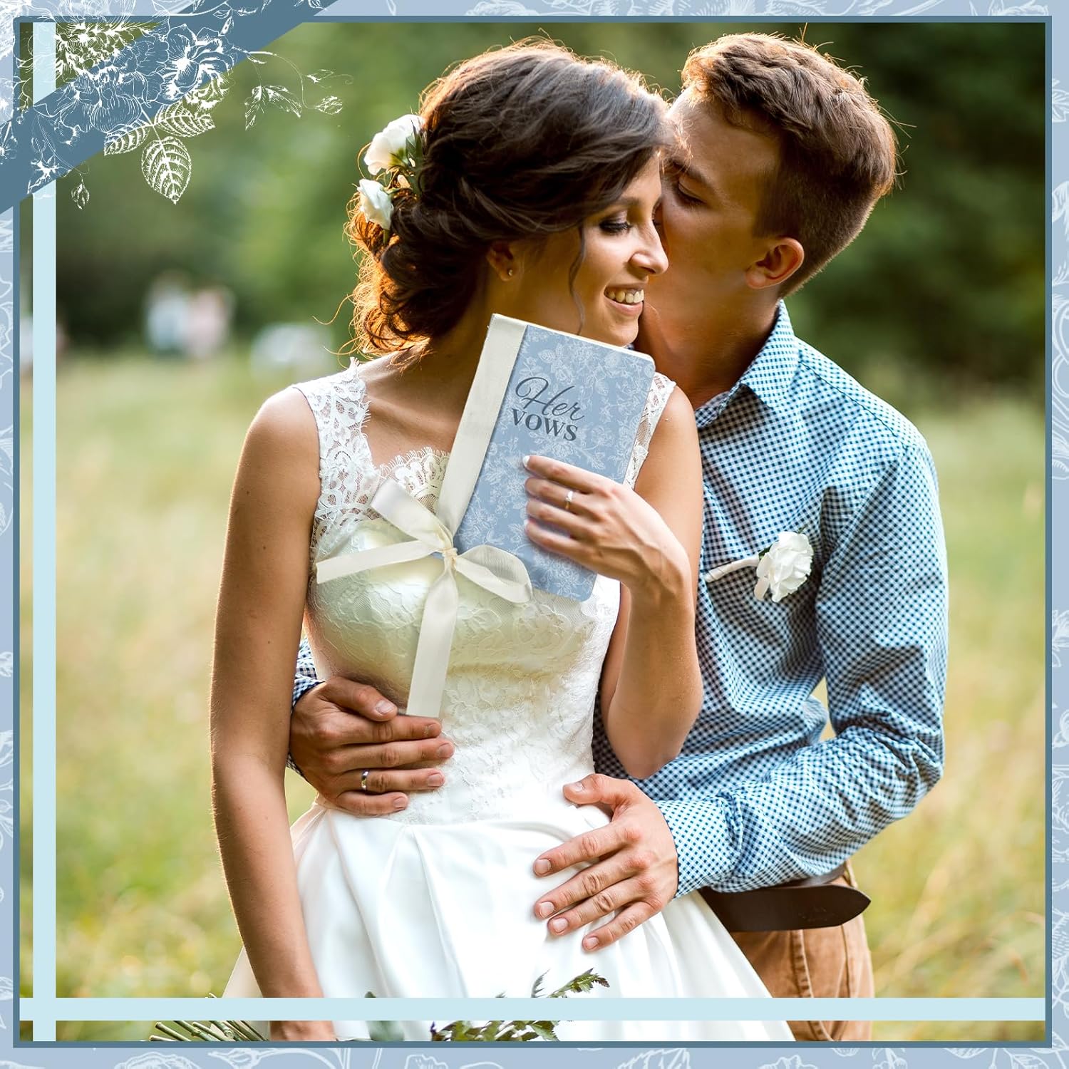 2 Pcs Blue His and Hers Vow Books with Ribbon Bow