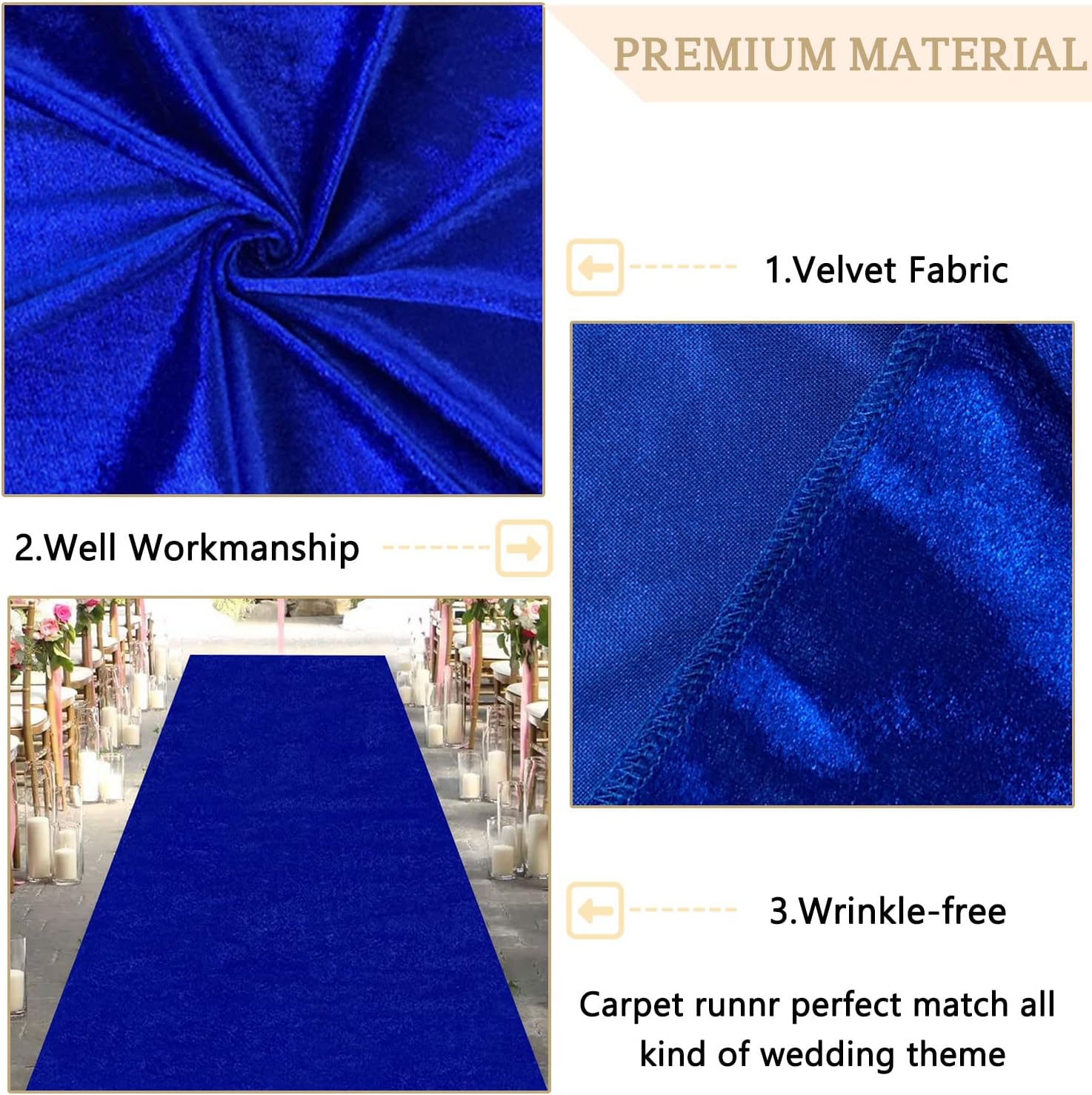 MODFUNS Royal Blue Velvet Aisle Runner 5x20FT Wedding Carpet