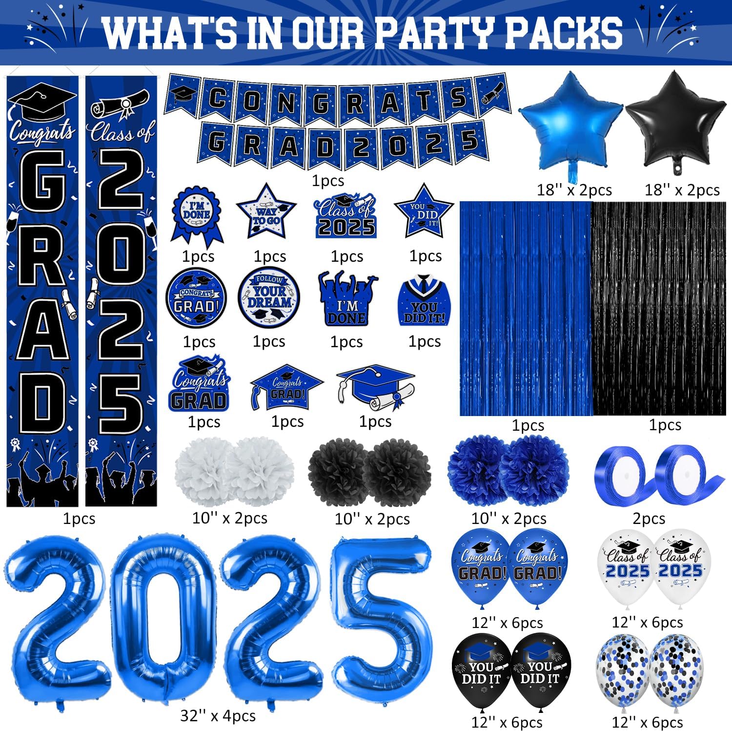 2025 Graduation Party Decorations Blue Set