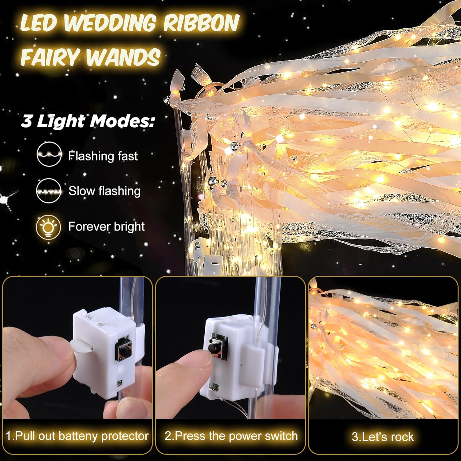 100PCS LED Fairy Wands with Bells for Wedding Party