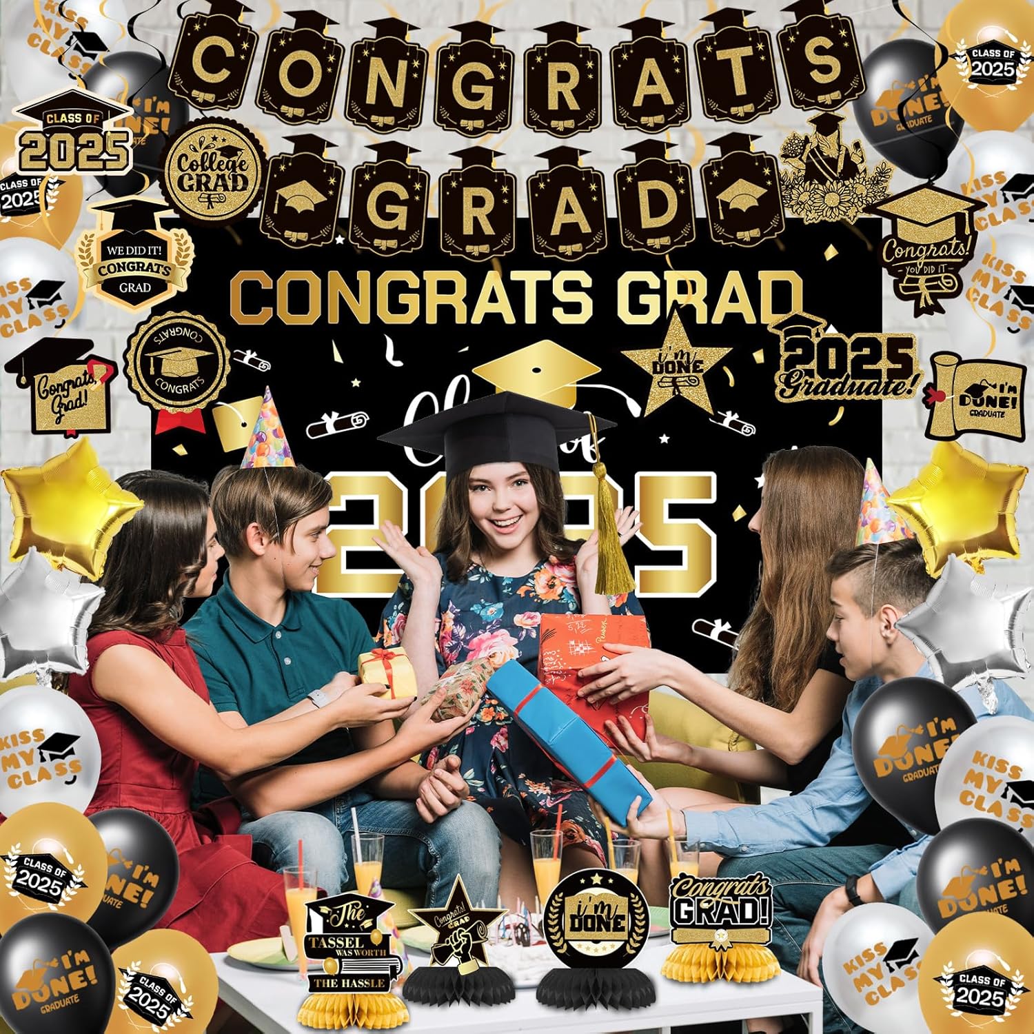 2025 Graduation Decorations Gold Theme Party Set