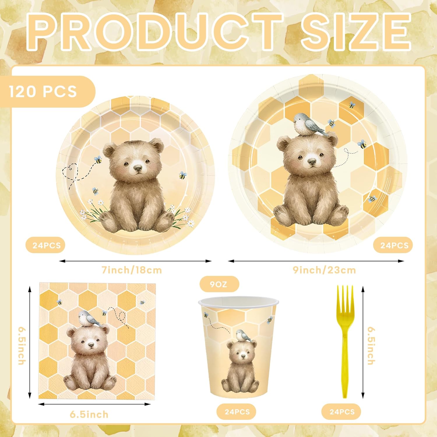 120pcs Classic Bear Party Tableware Set for Baby Shower or Birthday