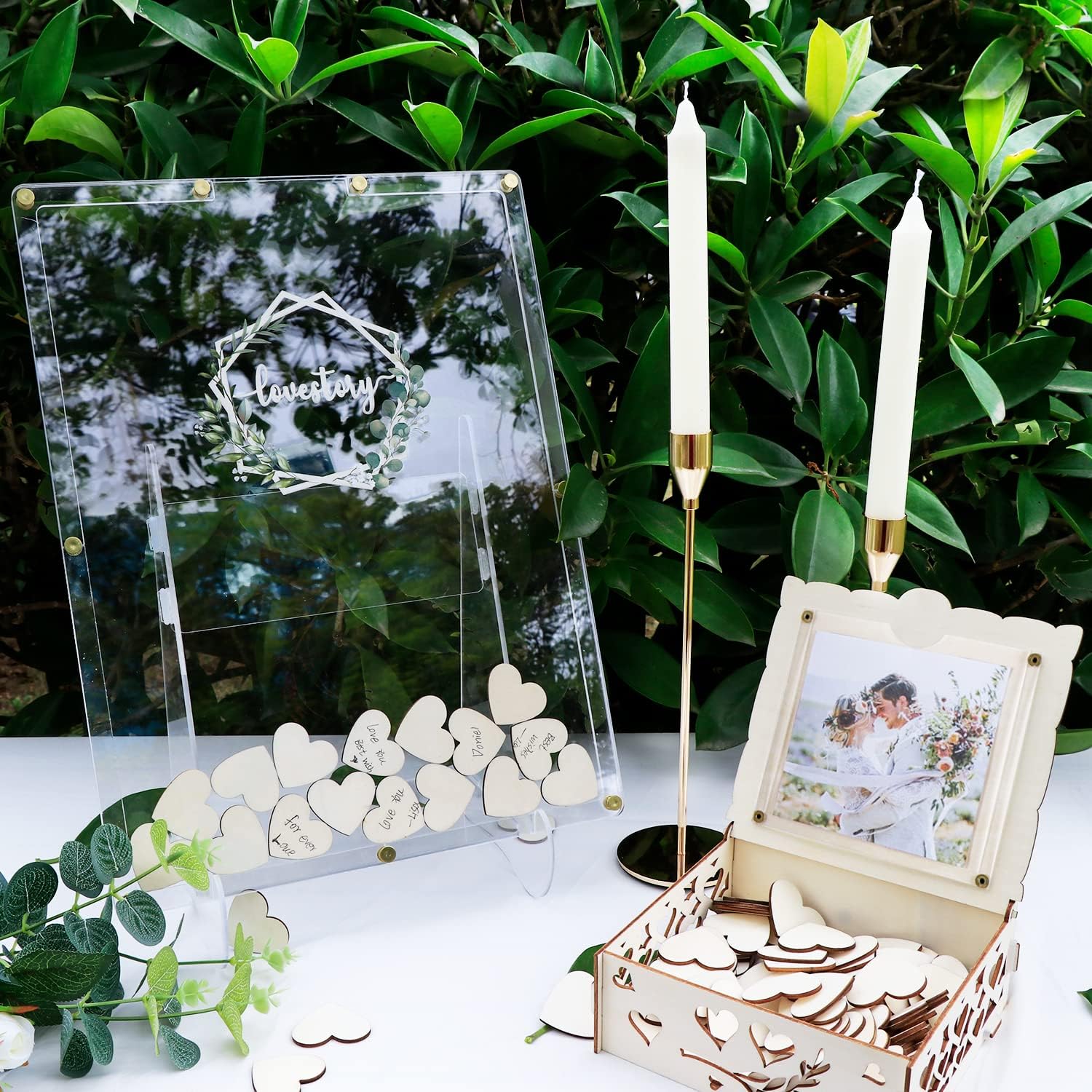 AerWo Wedding Guest Book Alternative with Stand and Hearts