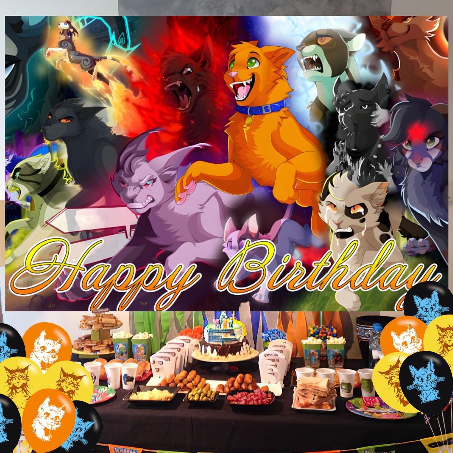 Warriors Cats Birthday Backdrop with Balloons