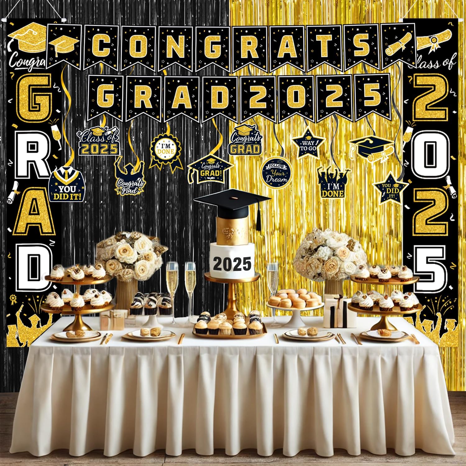 Class of 2025 Graduation Decorations Set Black Gold
