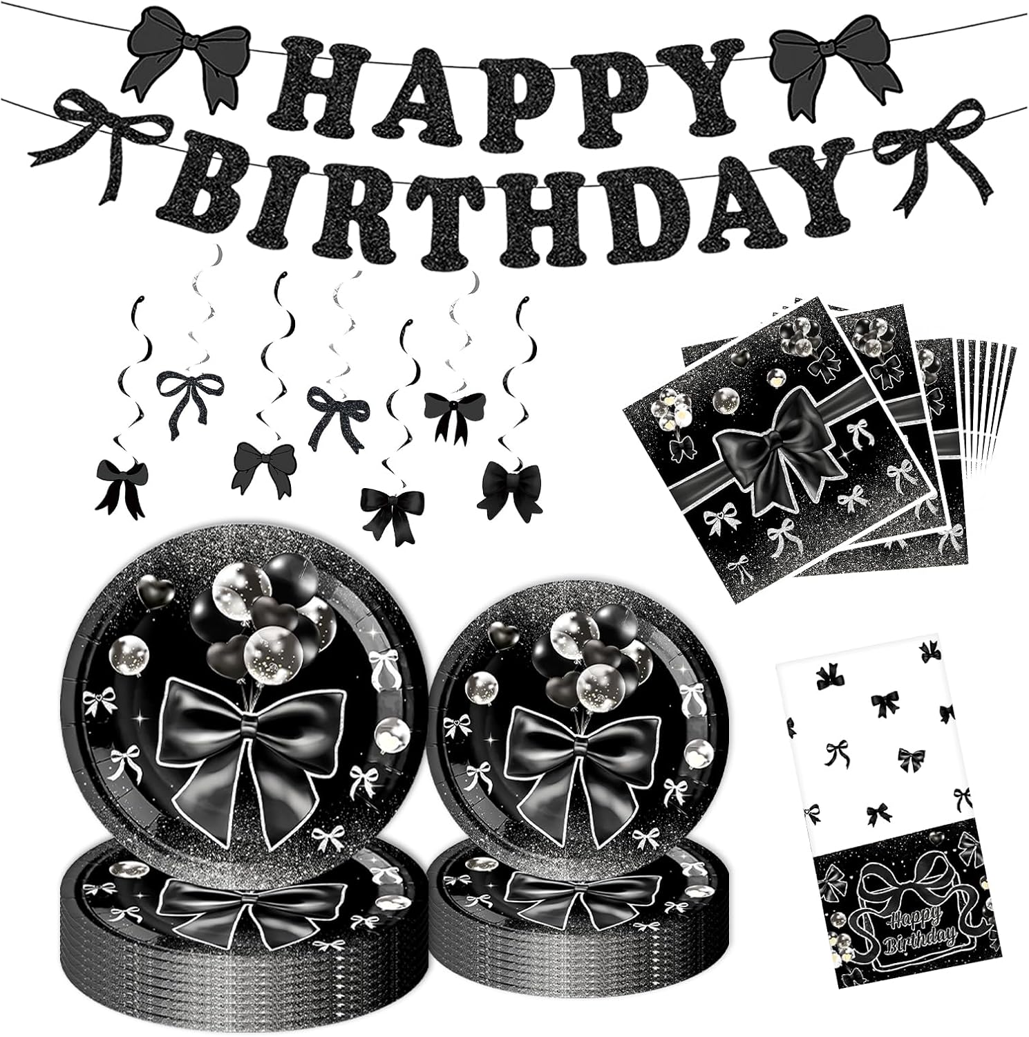 Black Bow Party Decor Set for 20 Guests