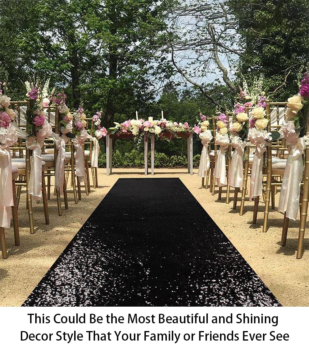 ShiDianYi Sequin Aisle Runner 4FTx20FT Black Wedding Carpet
