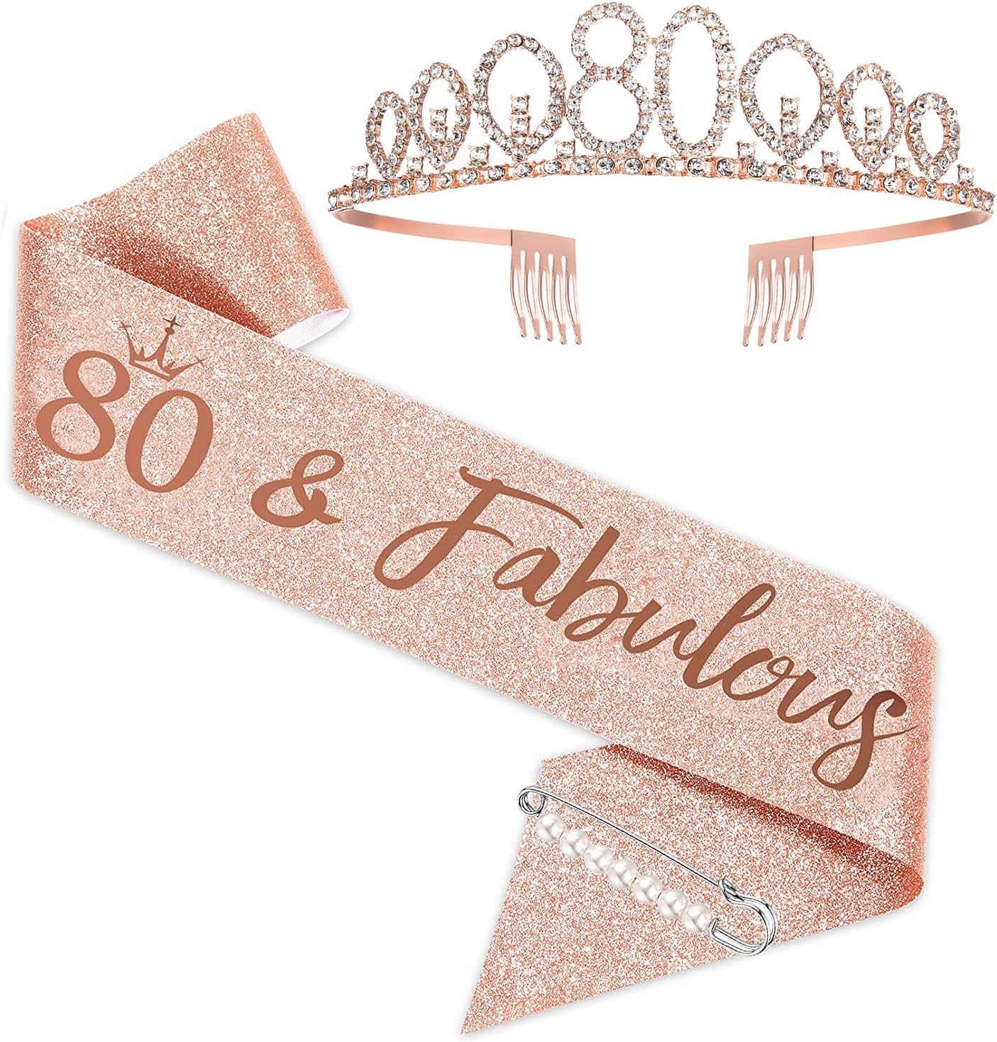 Rose Gold Birthday Tiara and Sash Set for Women