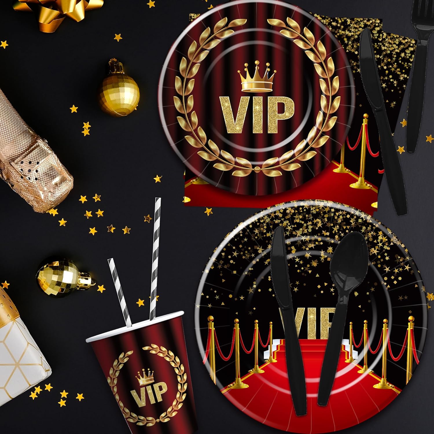 VIP Red Carpet Party Tableware Set for 24 Guests