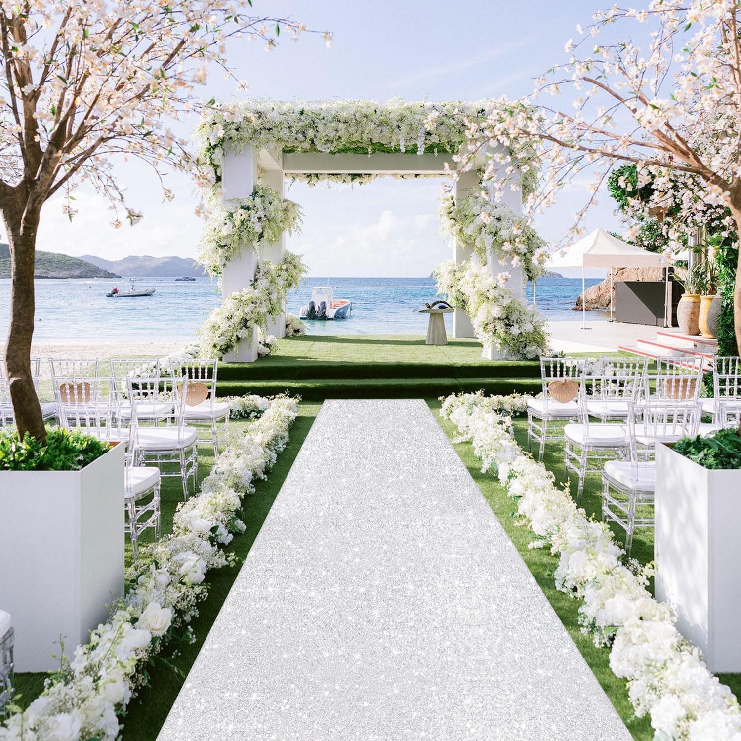 Silver Sequin Aisle Runner 4x20FT for Wedding
