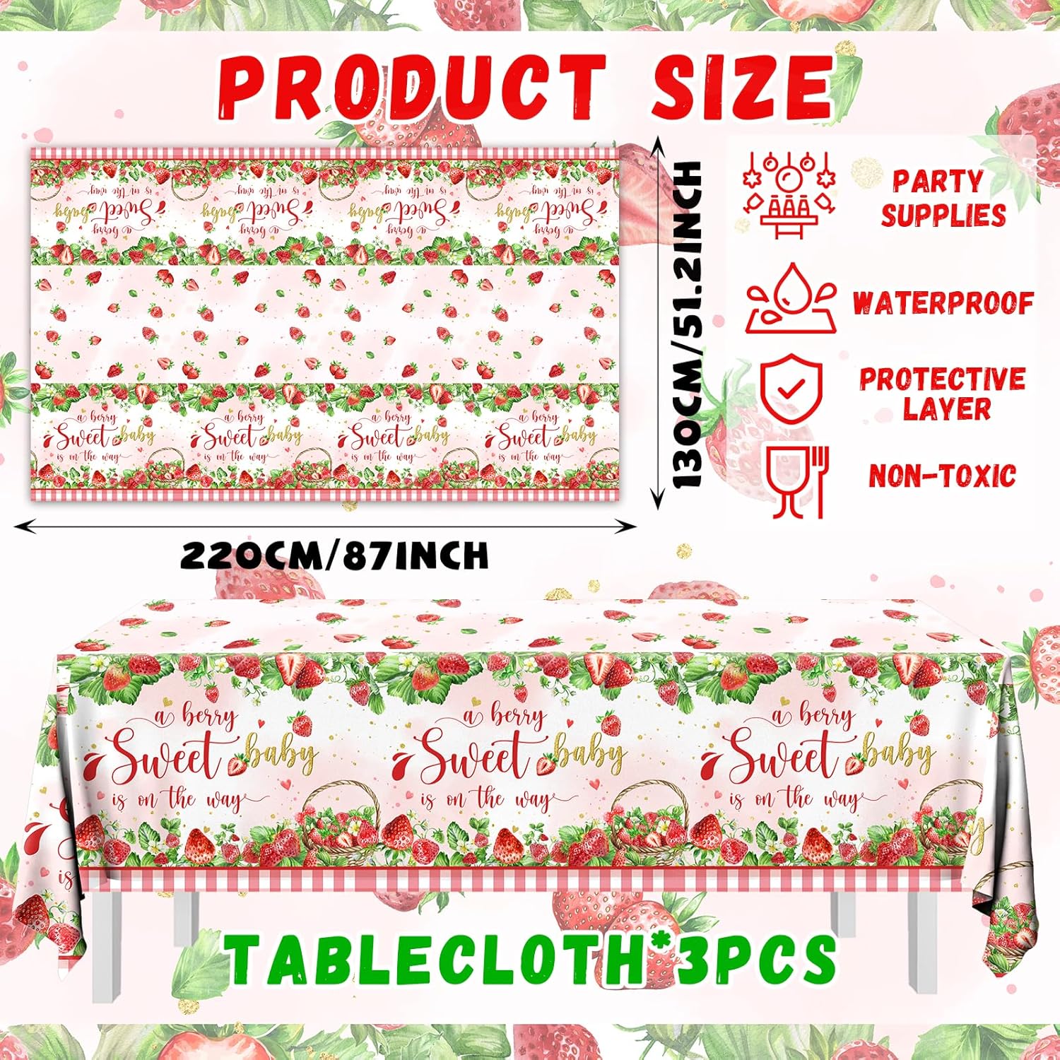 Strawberry Baby Shower Tablecloth Set of 3