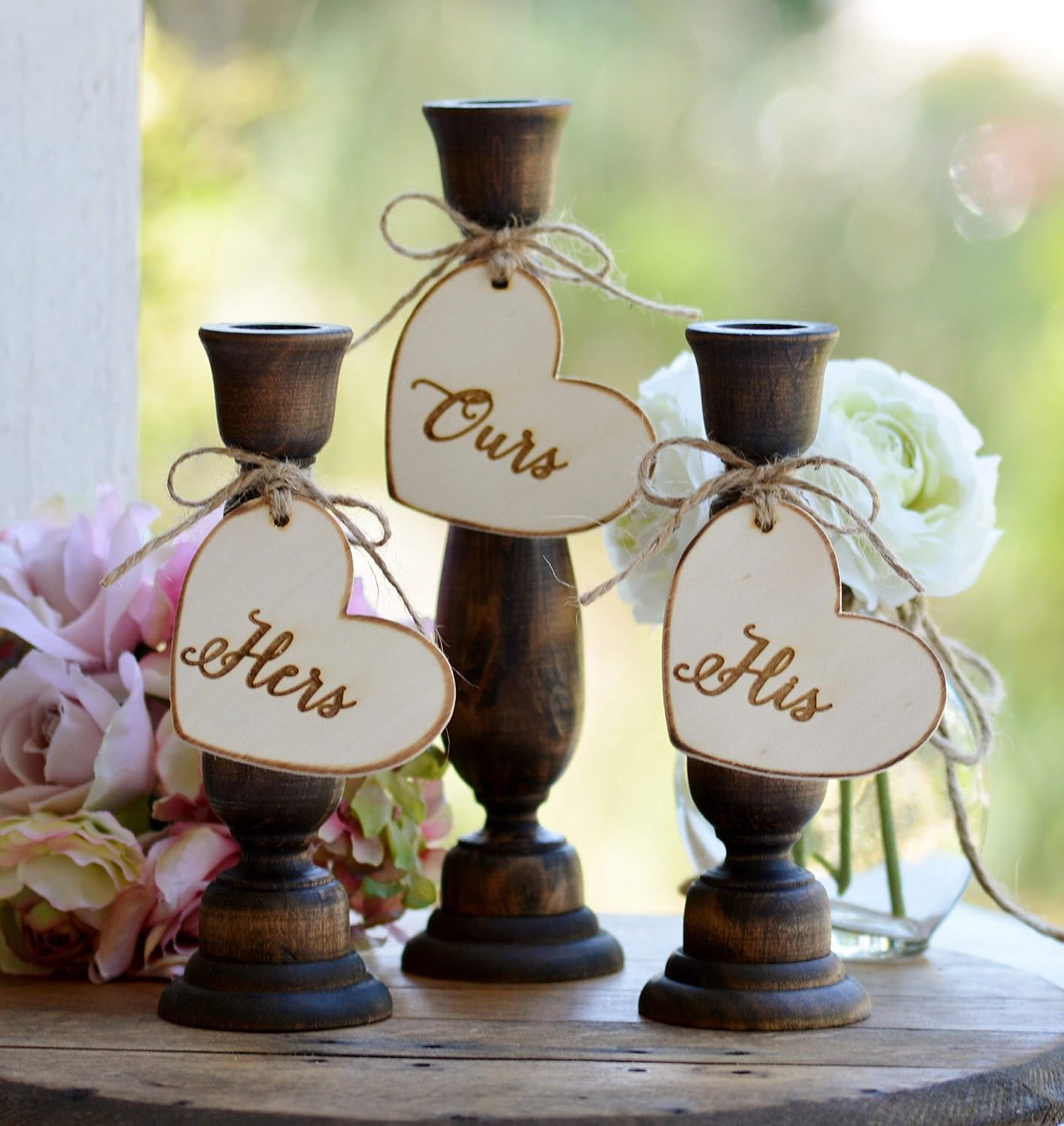 Rustic Unity Candle Set of 3 Wedding Ceremony Decor Holders