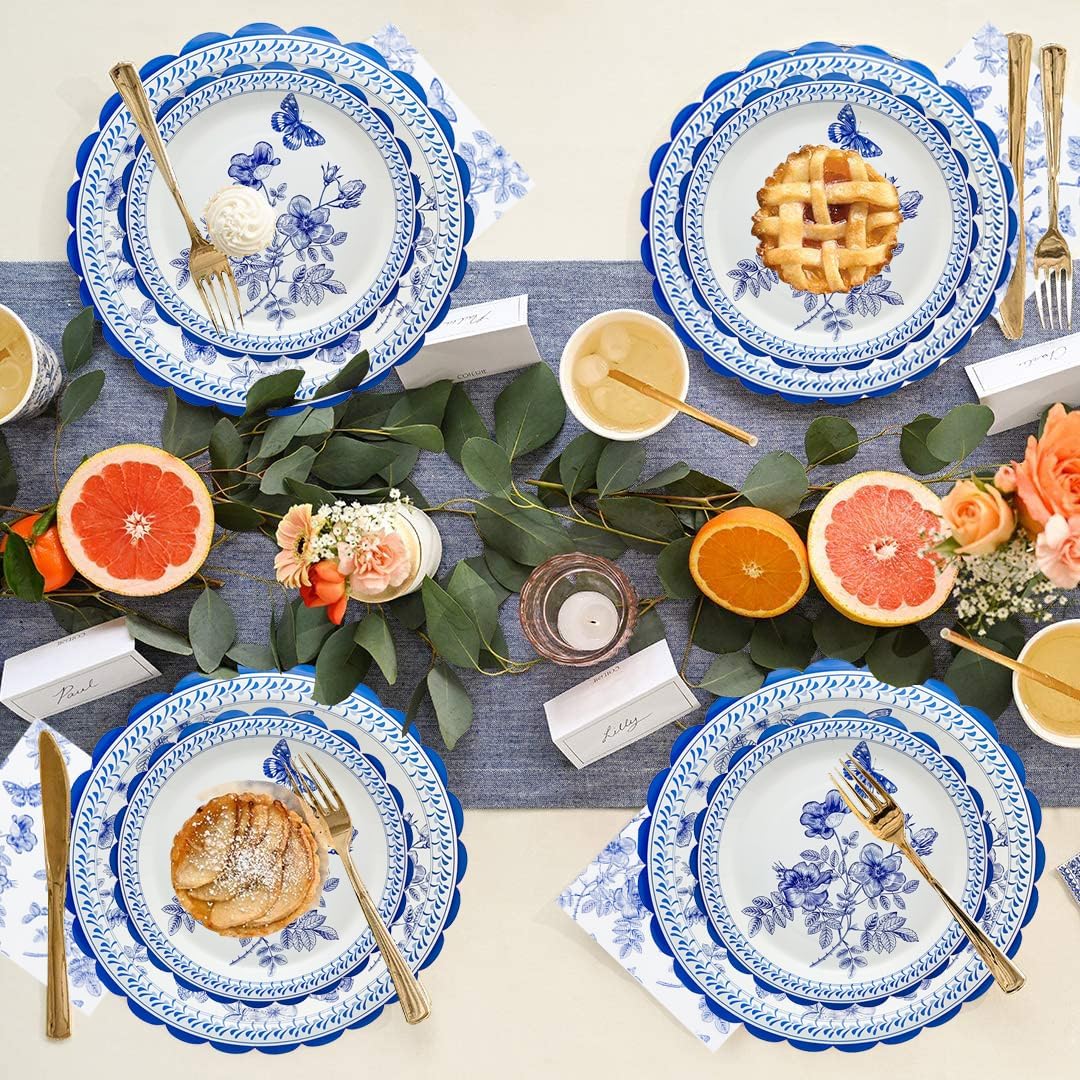 175Pcs Blue Floral Party Supplies for 25 Guests