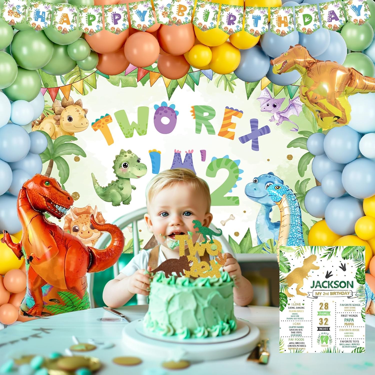 Fiesec Two Rex Birthday Decorations for Boys
