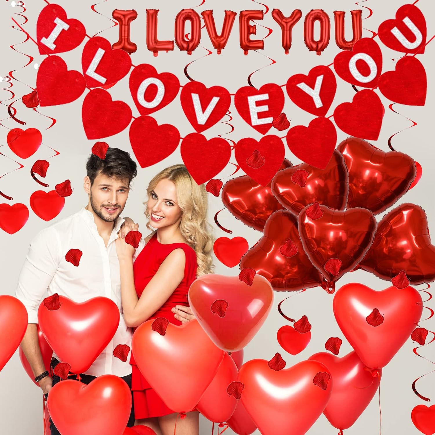 Rainmae Valentine Balloons Kit with 1000 Silk Rose Petals