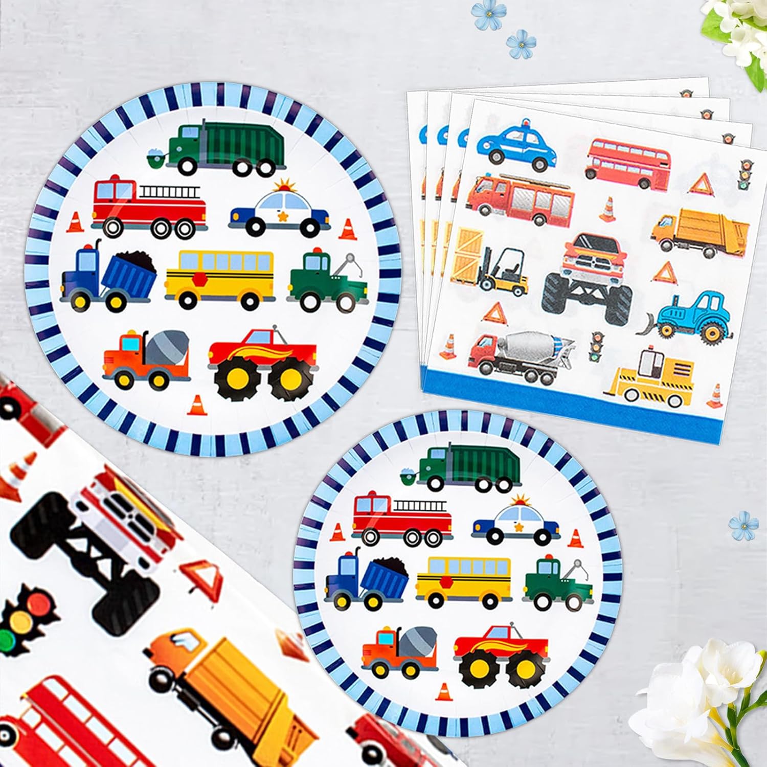 Traffic Cars Trucks Transportation Party Ware Set for 20 Guests
