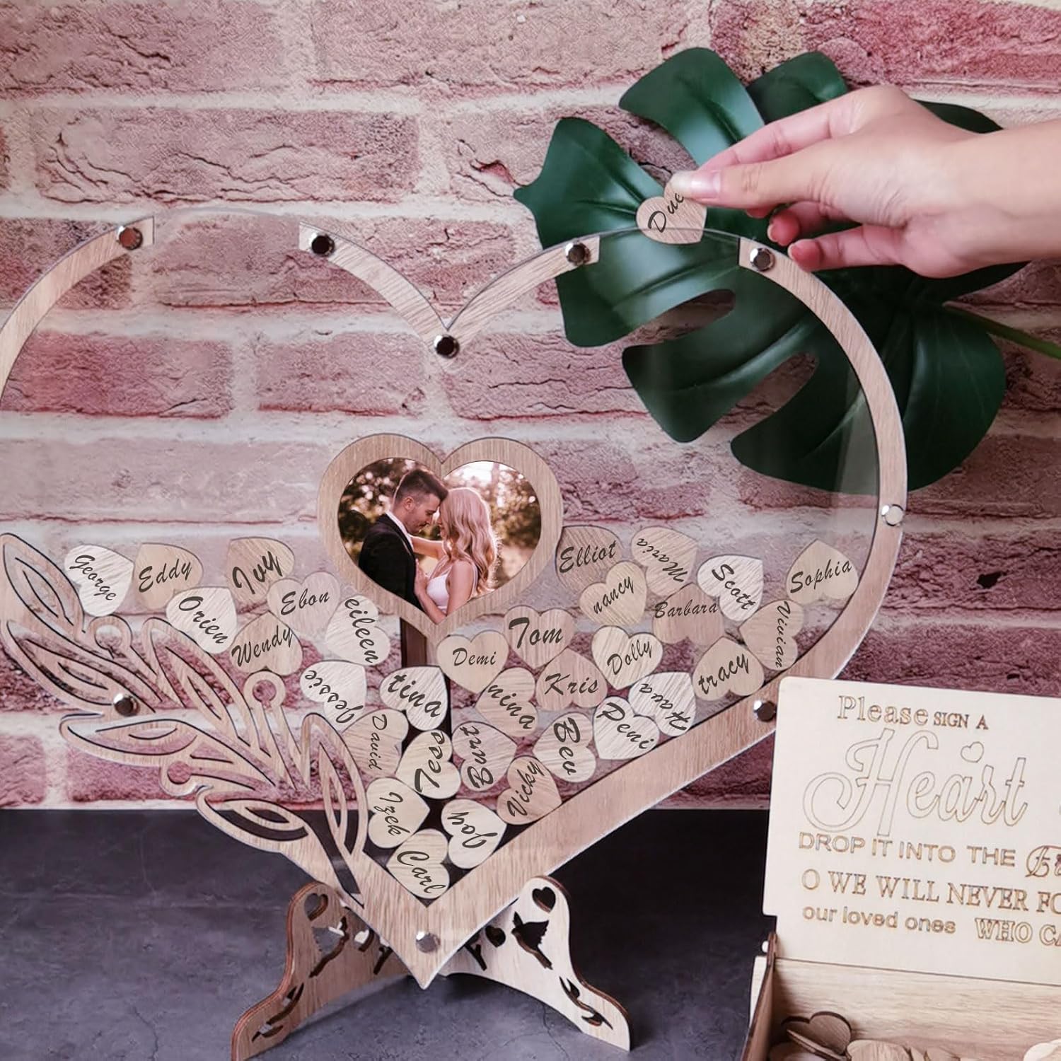 Heart Wedding Guest Book Alternative with 100 Wooden Hearts and Drop Box