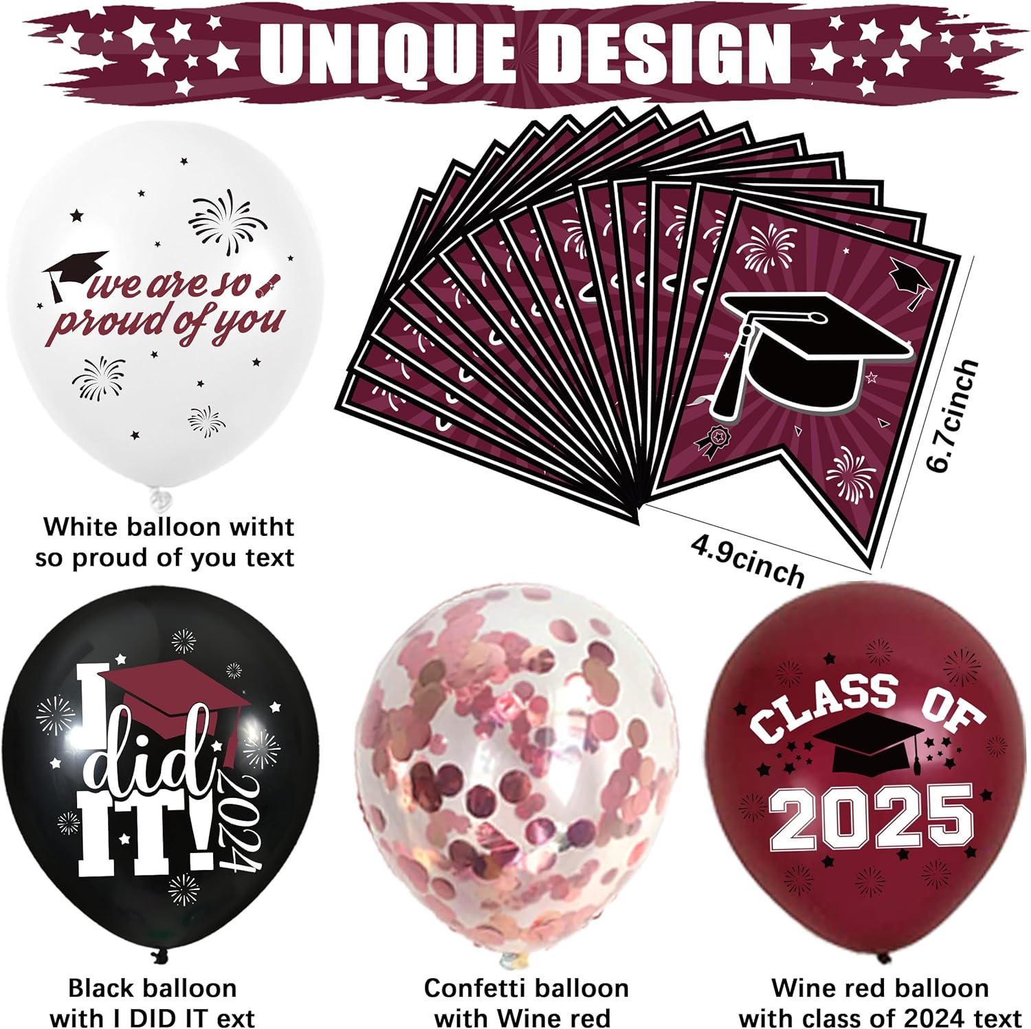 Maroon Black Graduation Party Decorations 2025 Grad Supplies