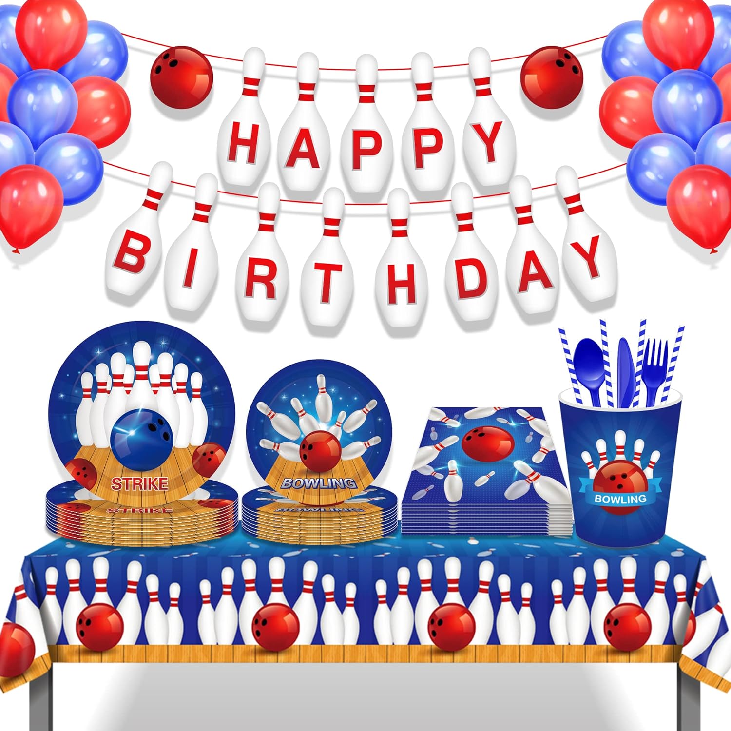Bowling Themed Party Plates Napkins Set 24 pcs