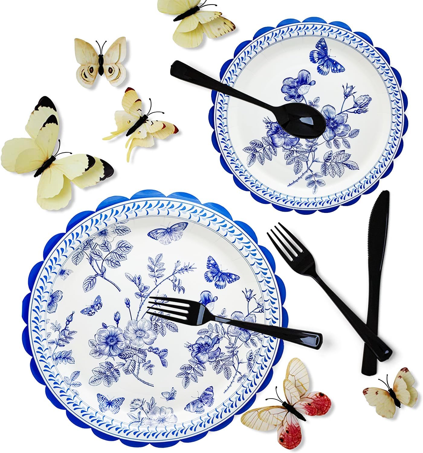 175Pcs Blue Floral Party Supplies for 25 Guests