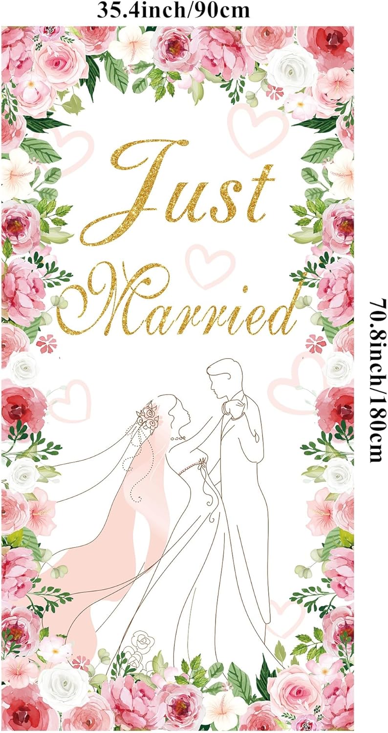 Just Married Wedding Door Cover with Hanging Banner