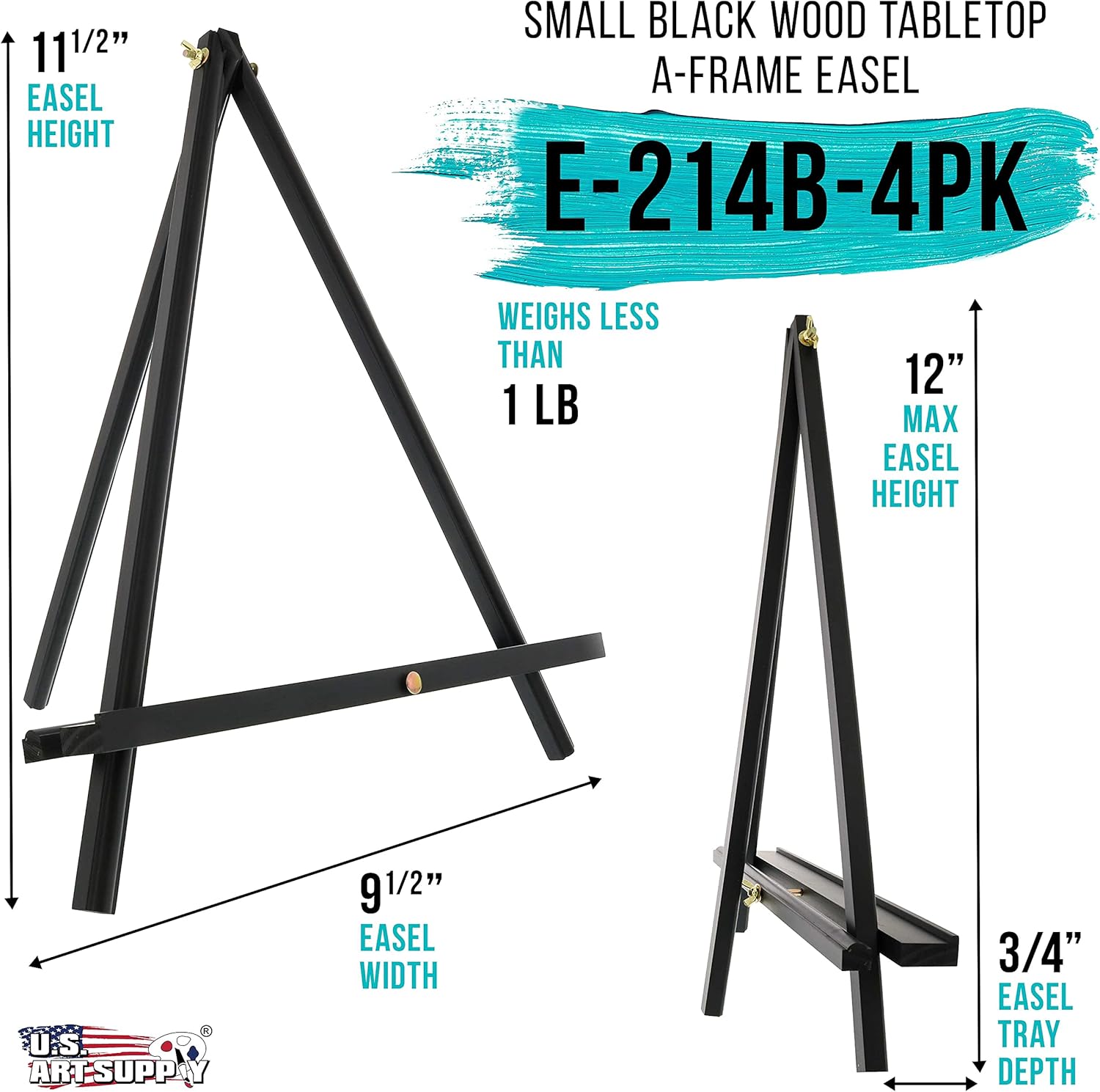 US Art Supply 12 Black Wood Easel 4 Pack