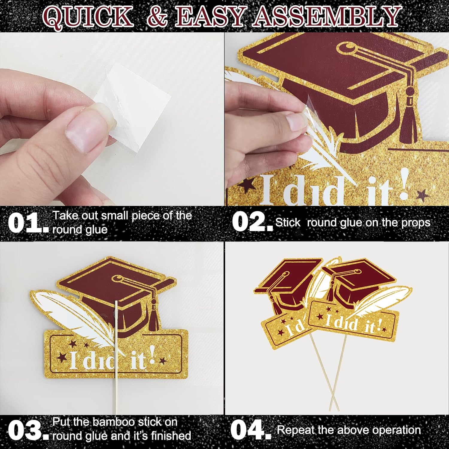 Maroon Gold Graduation Centerpieces 24Pcs Class of 2025
