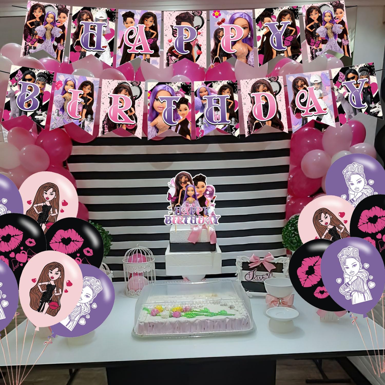 Cartoon Delicacy Girl Birthday Decor Set Pink