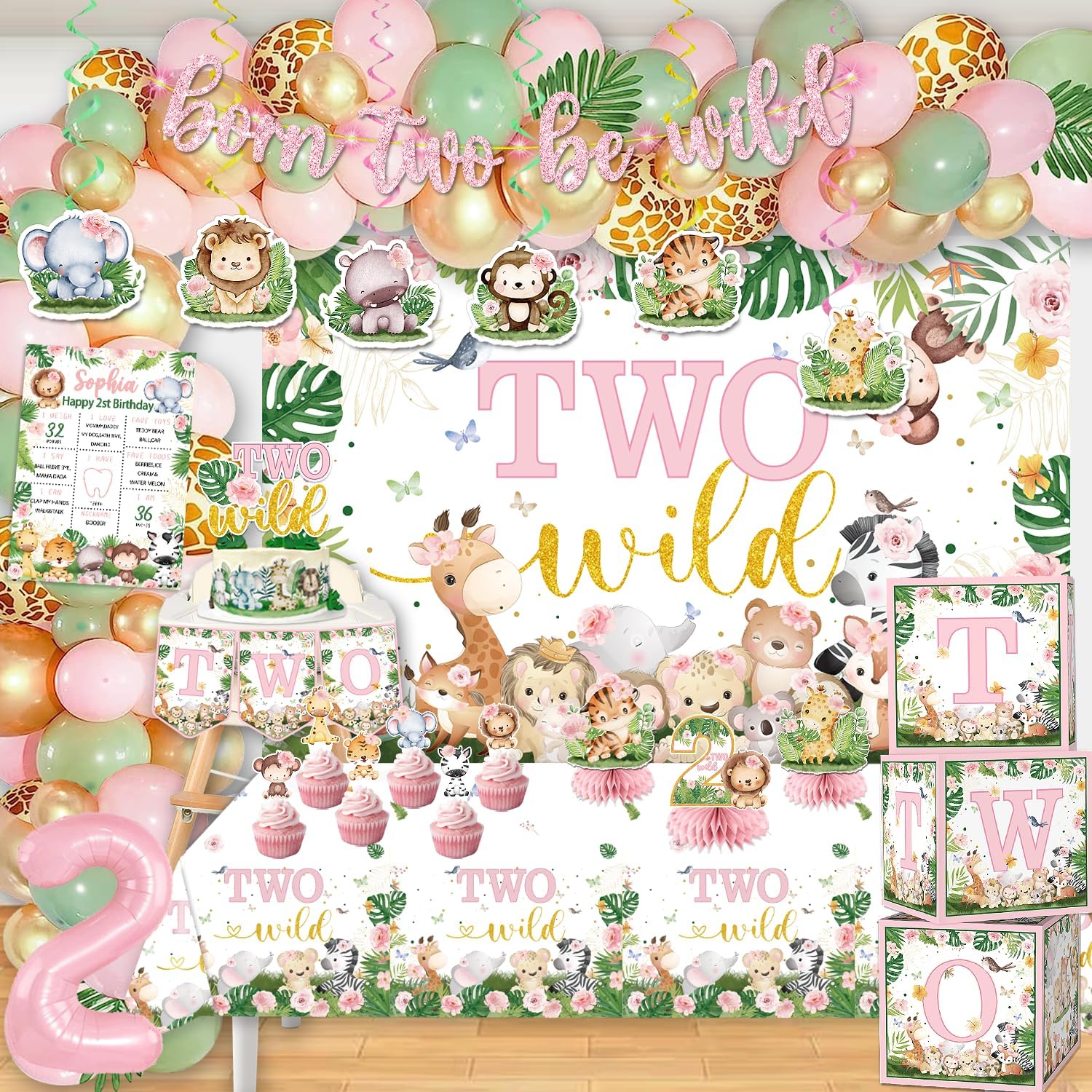 Cocomigo 128Pcs Two Wild Birthday Decorations Girl Kit