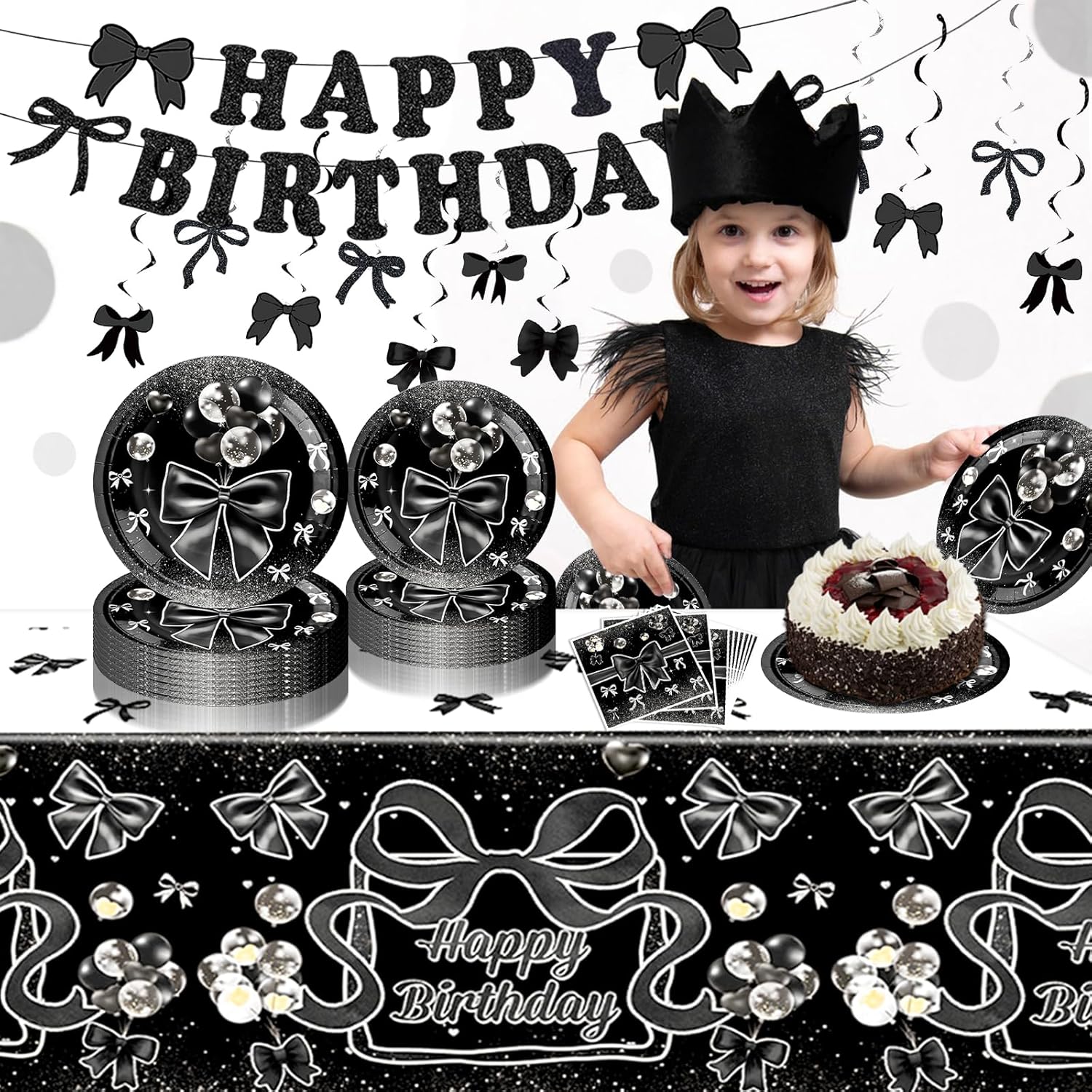 Black Bow Party Decor Set for 20 Guests
