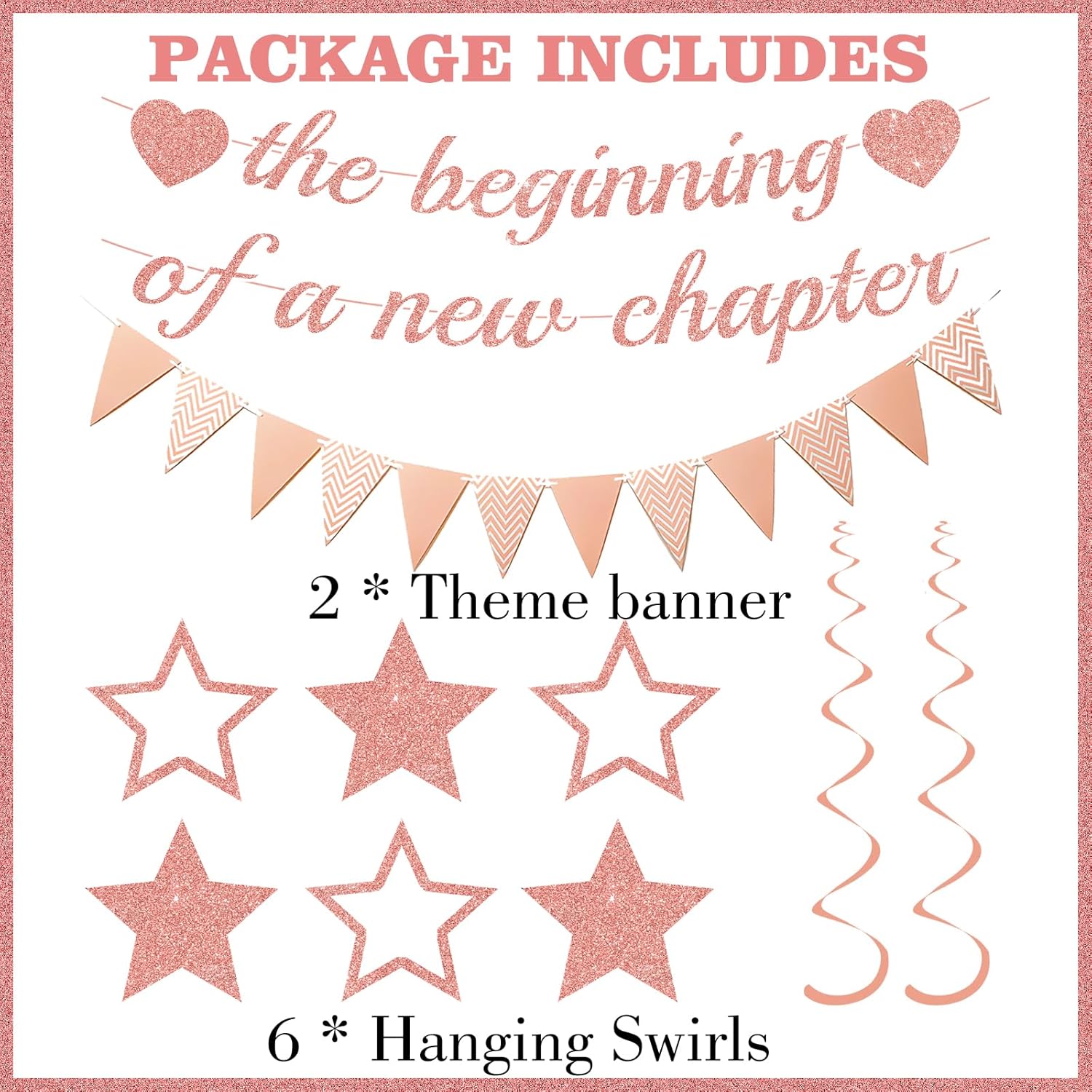 ITHKIRHO Graduation Banner Set - 8 Pcs Rose Gold Glitter Decorations