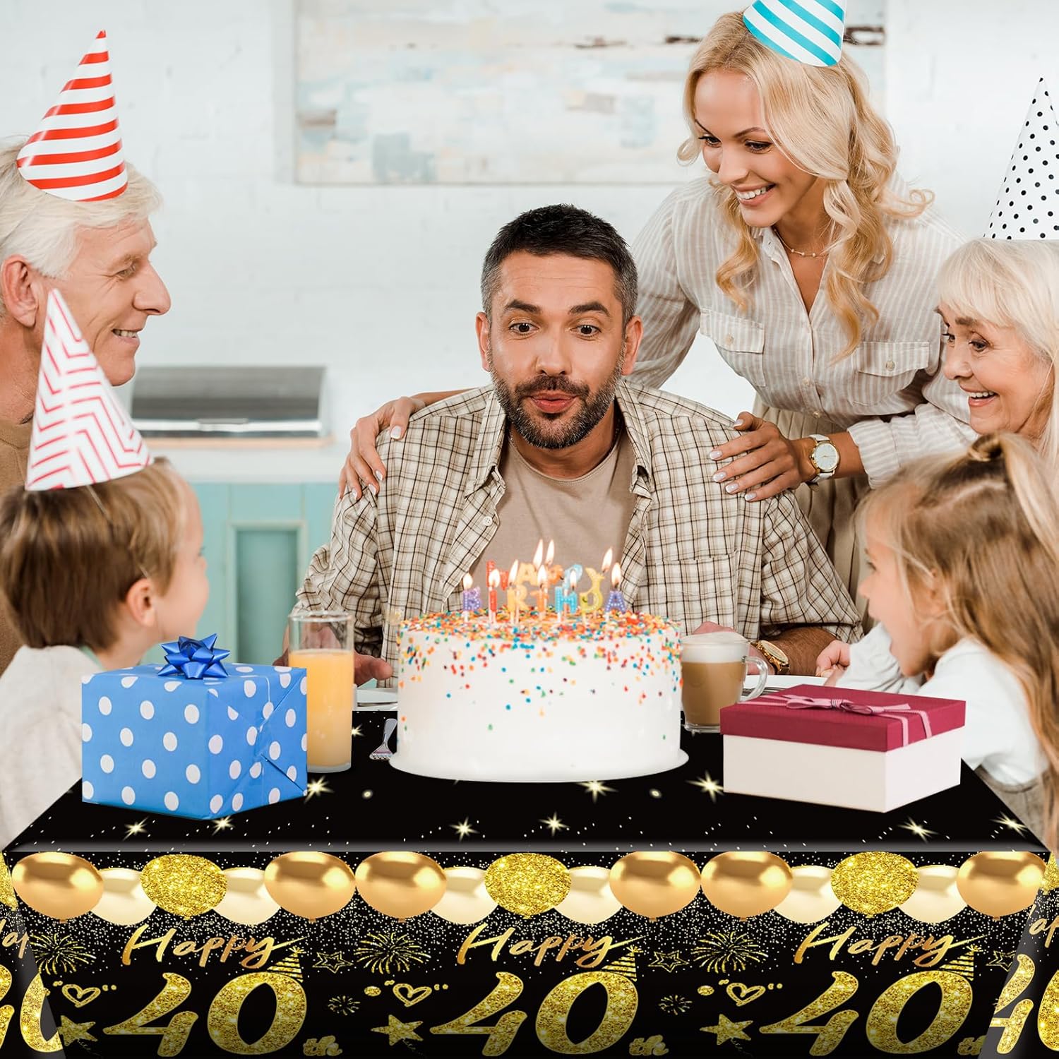 2pcs Black Gold 40th Birthday Tablecloth Decorations