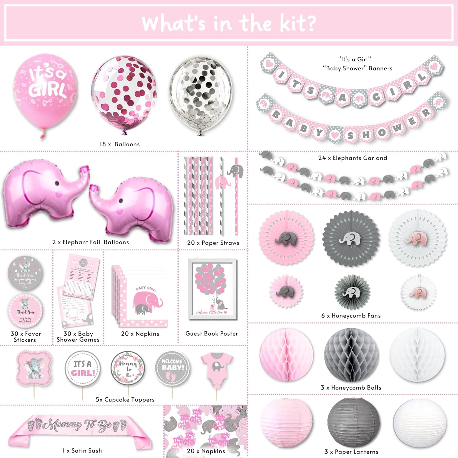 RainMeadow 697 PC Premium Elephant Baby Shower Decor Set