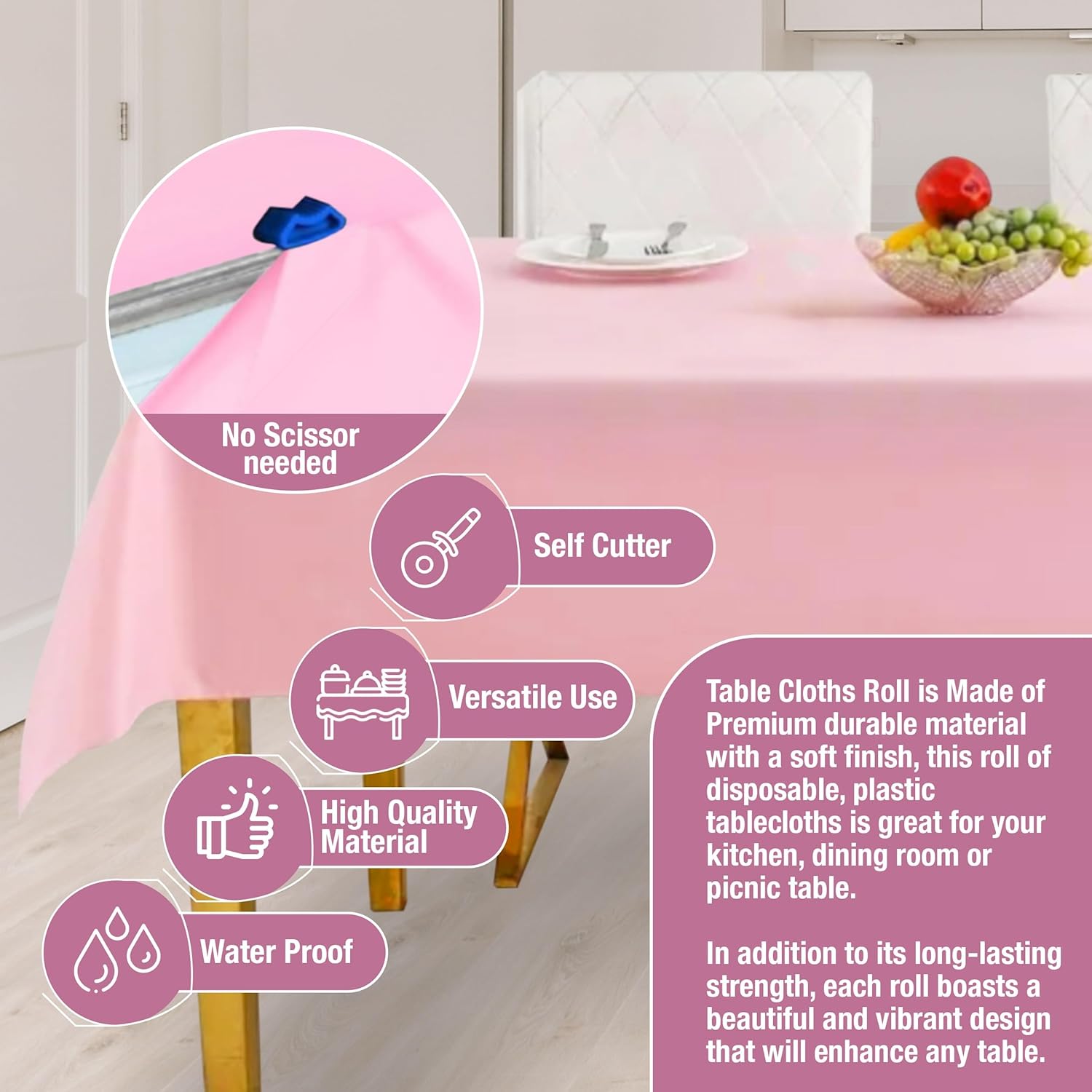 Clearly Elegant PINK Disposable Plastic Tablecloth Roll 54x108 Inches