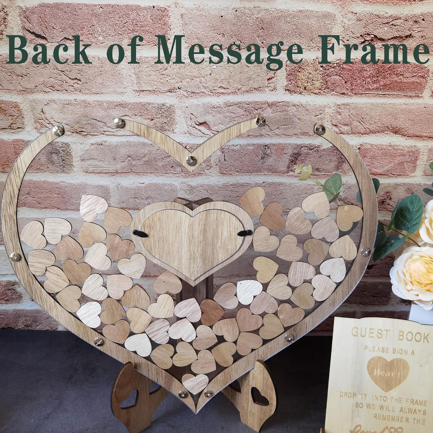 Heart Wedding Guest Book Set with 100 Wooden Hearts and Drop Box