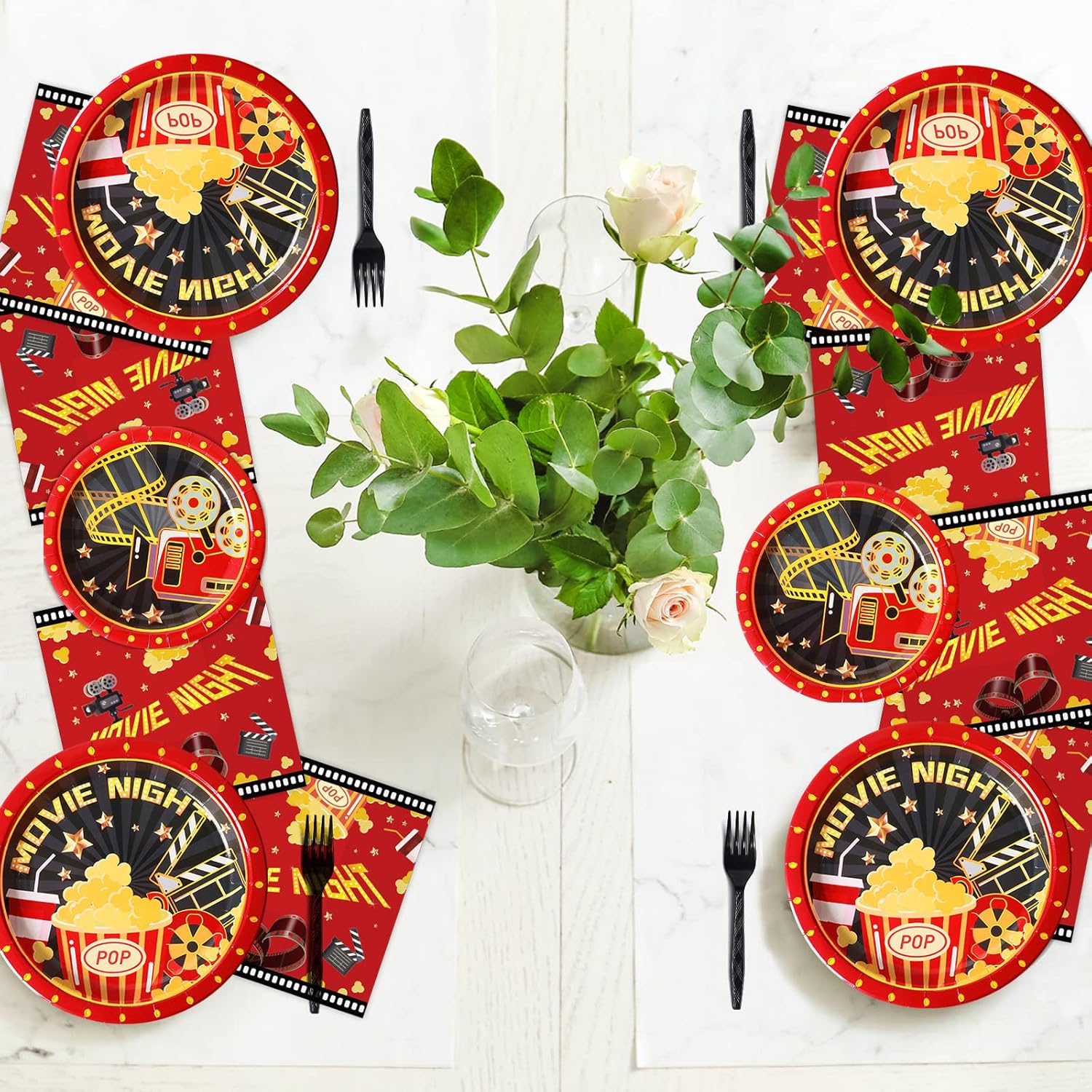 96 Pcs Movie Night Party Supplies Set for 24 Guests