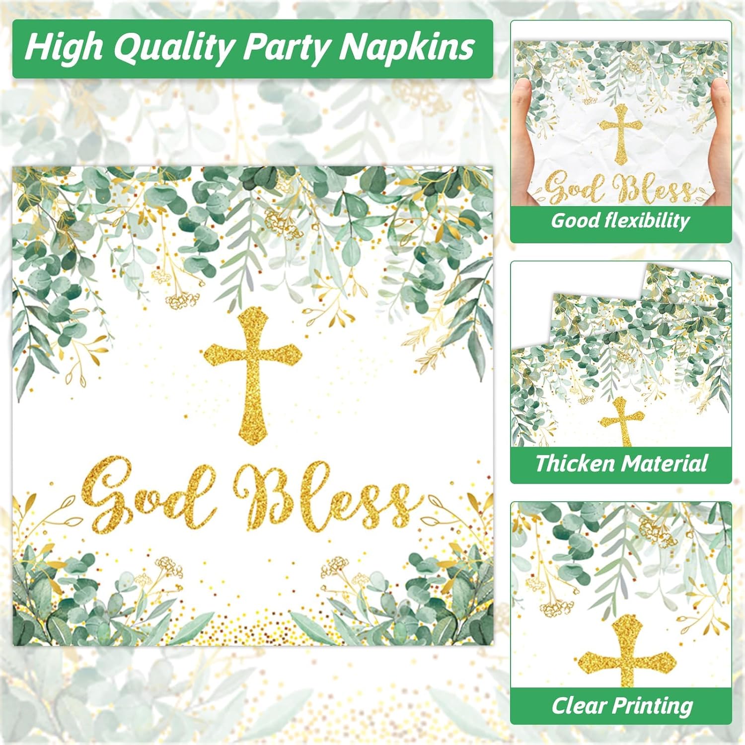 200Pcs God Bless Baptism Plates Napkins Tableware Set for 50 Guests