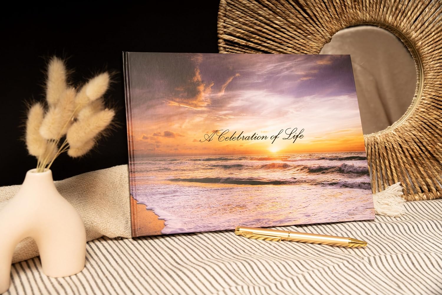 LIFETOO Ocean Sunset Funeral Guest Book with Pen