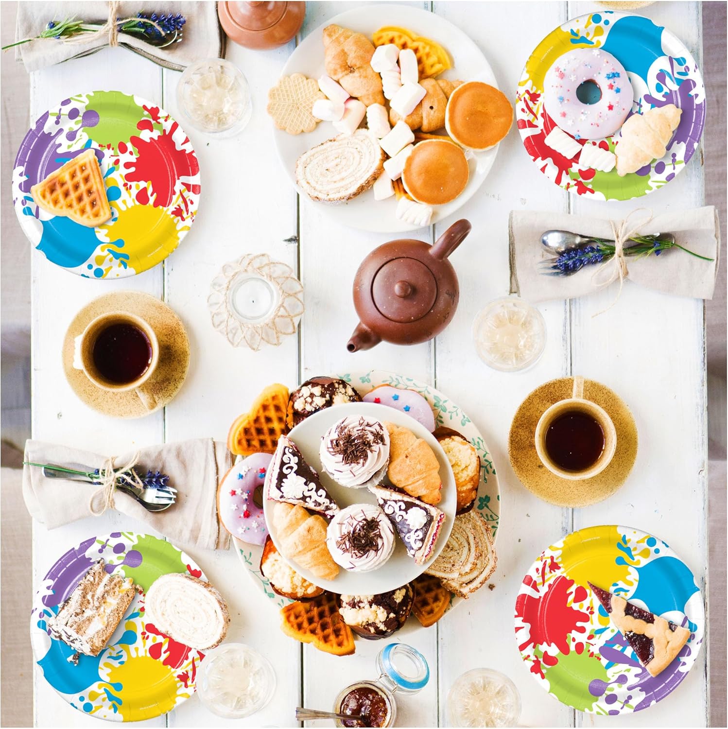 Art Party Supplies - Colorful Paint Splatter Dessert Set
