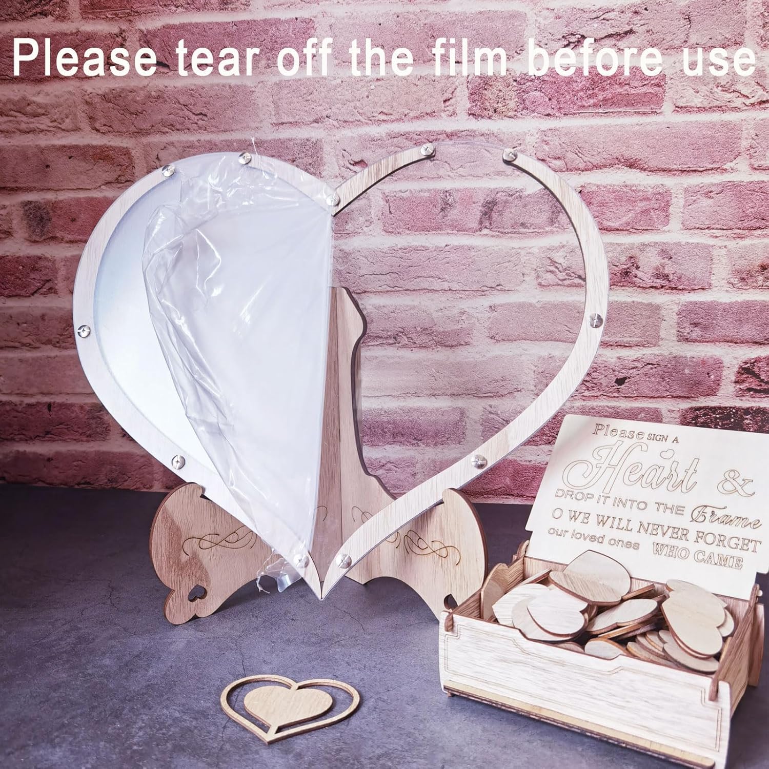 Wooden Heart Guest Book Set with Drop Box and Frame