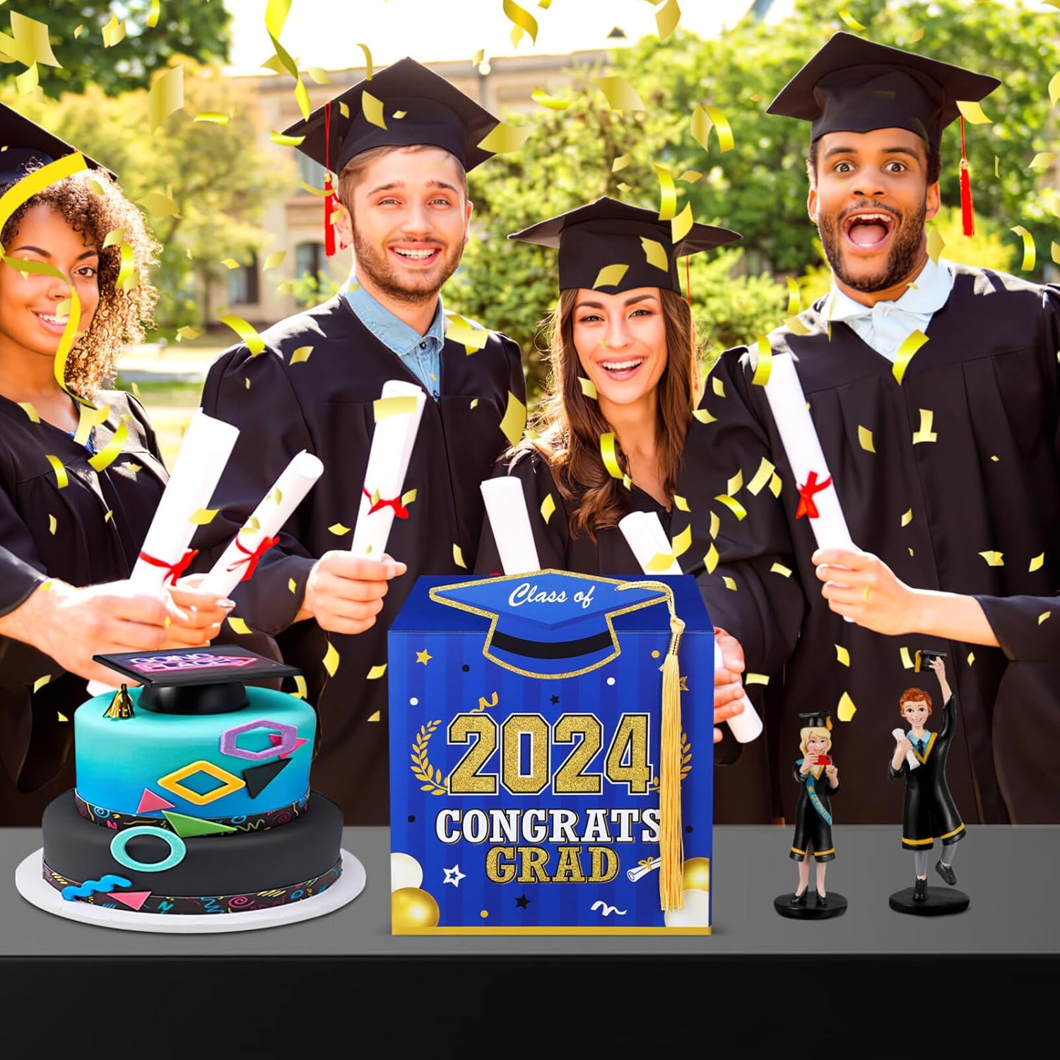 PRETYZOOM Graduation Card Box with Tassel - Blue