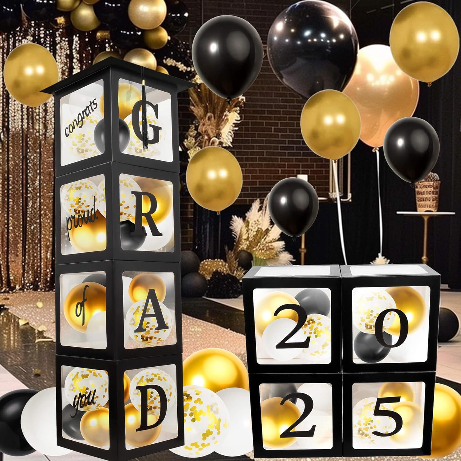 2025 Graduation Decorations Balloon Boxes with Cap Topper Kit