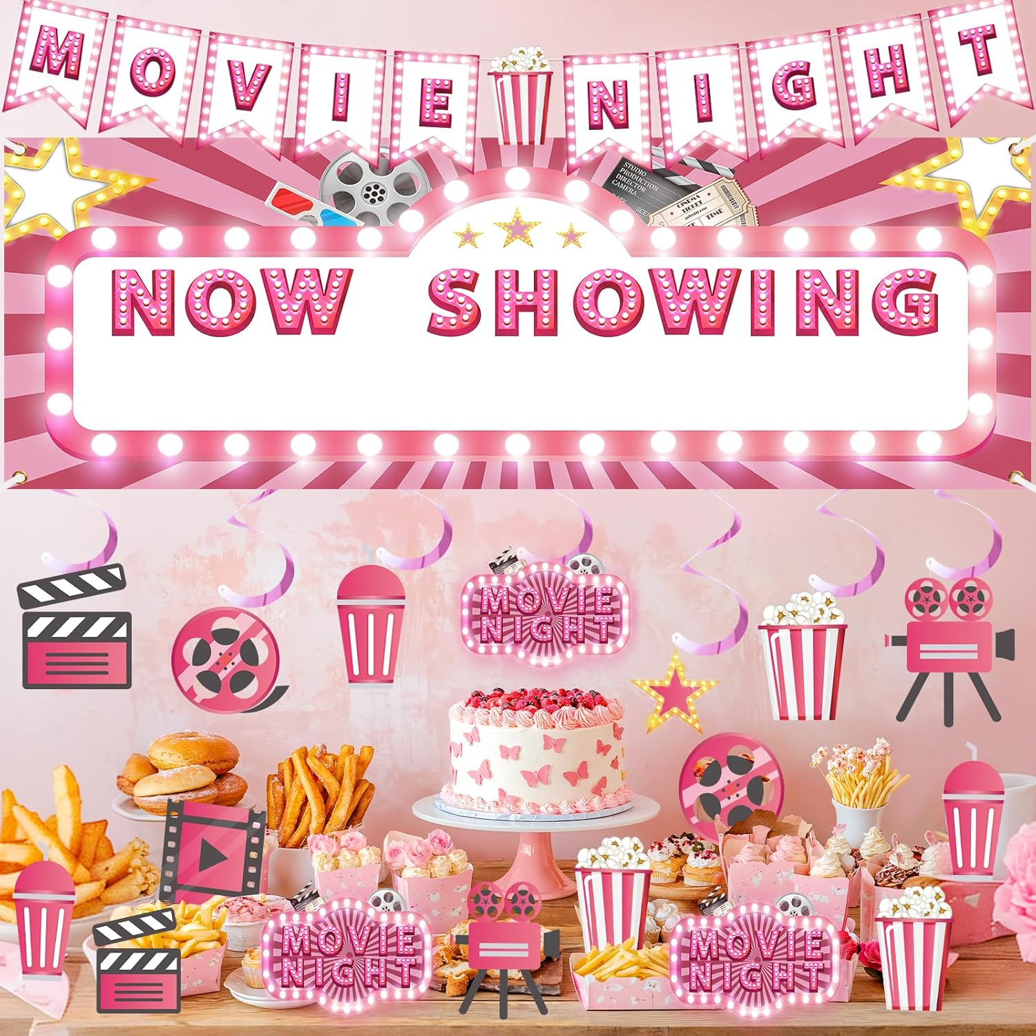 Pink Movie Night Party Decorations 36Pcs
