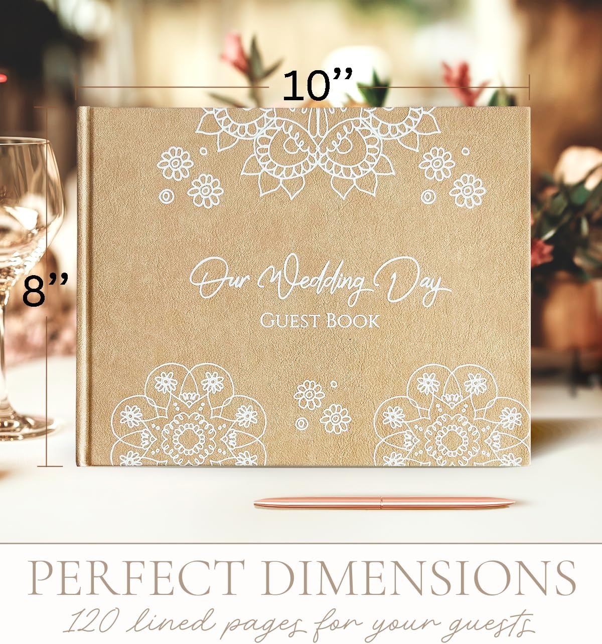 One Golden Elegant Wedding Guest Book with Pen