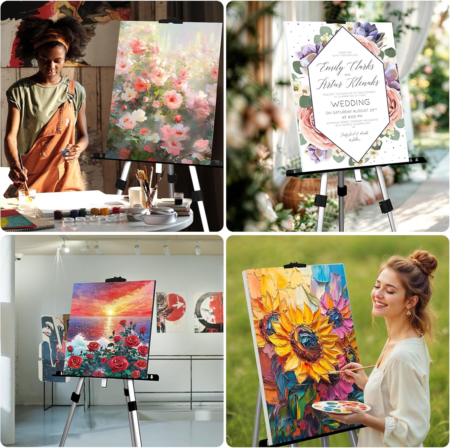 4 Pack Adjustable Portable Art Easel Stand with Carry Bag - Silver