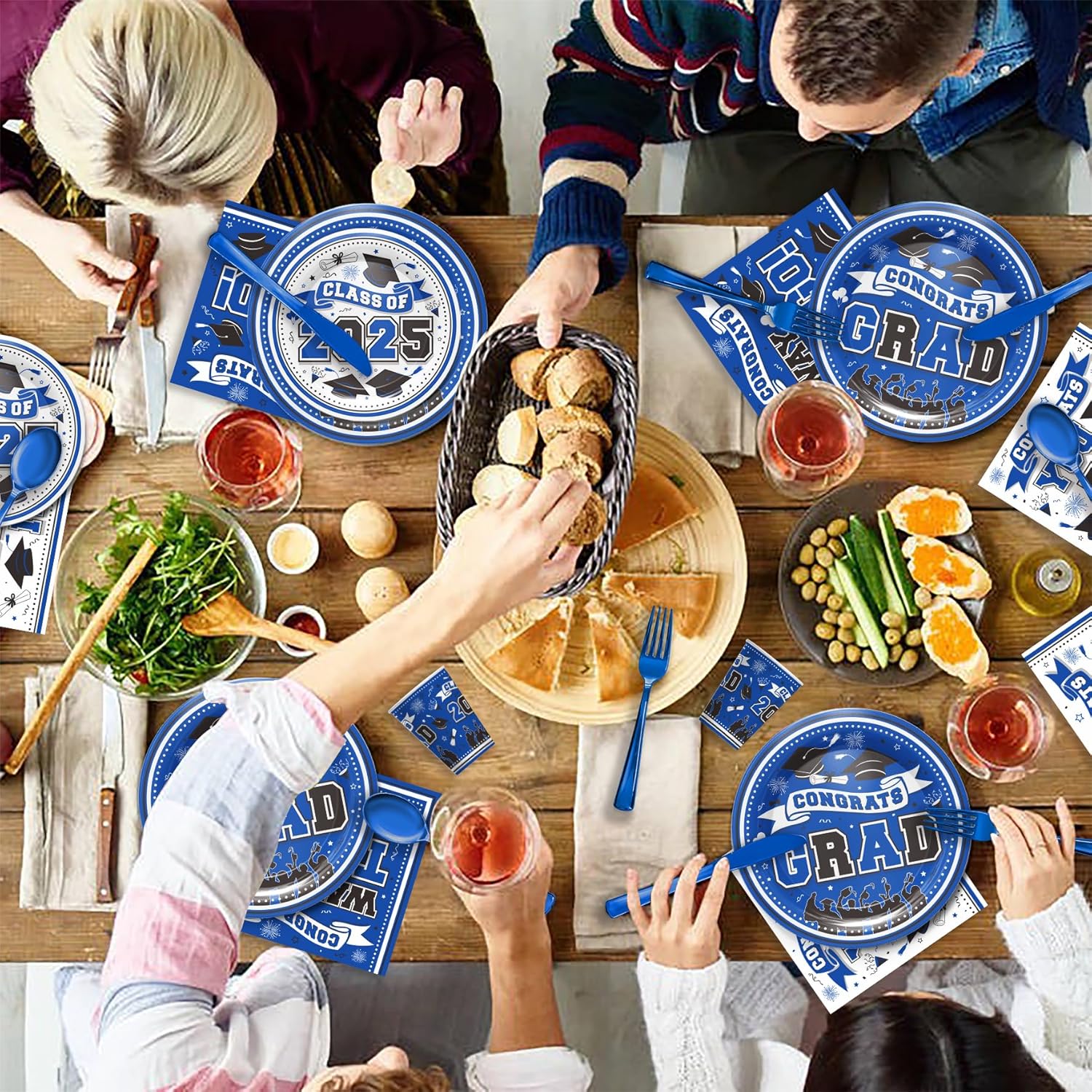 Graduation 2025 Blue Themed Party Tableware Set for 24 Guests