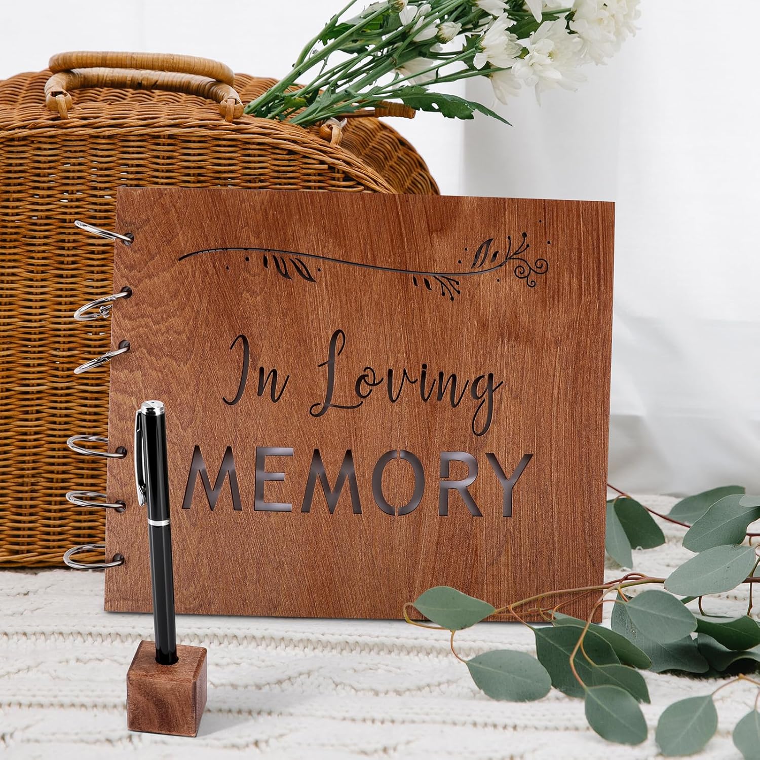 Lynnmall Wooden Funeral Guest Book with Table Sign and Pen