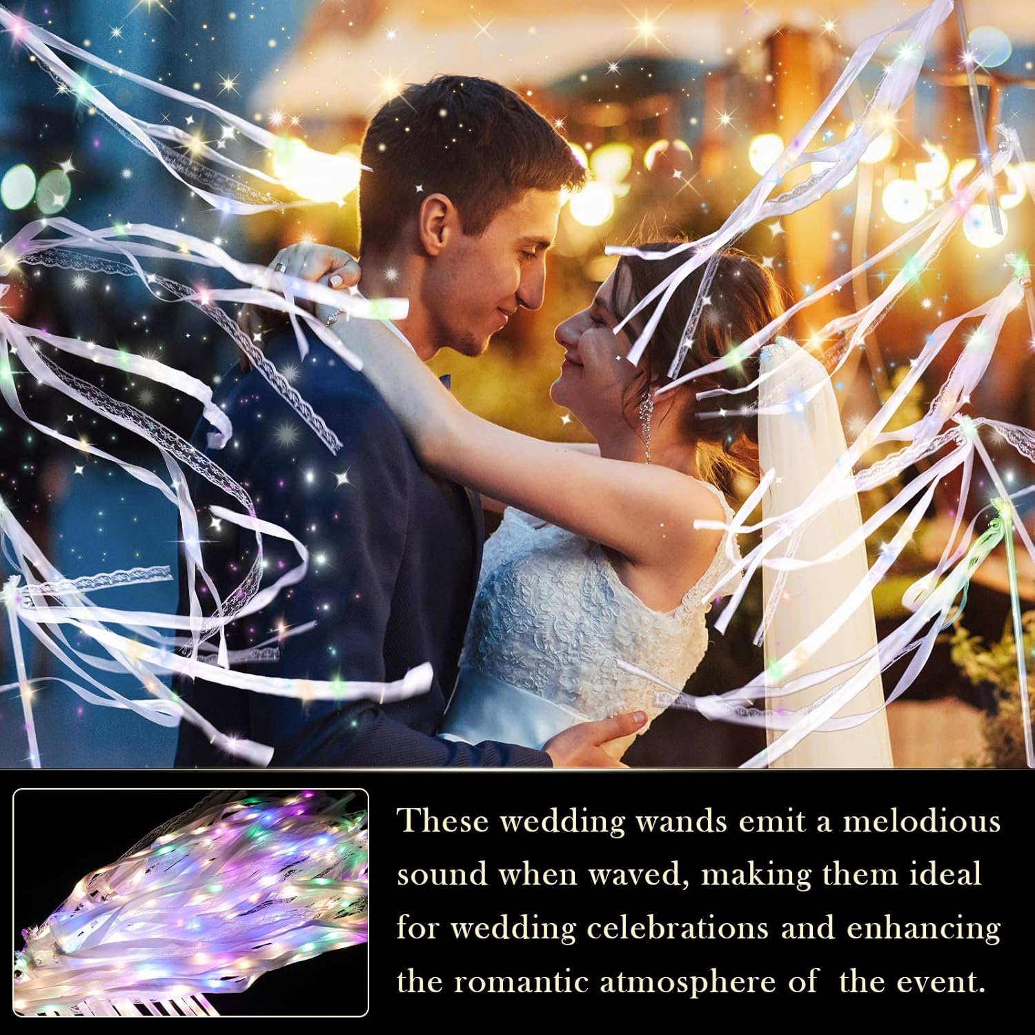 30 Piece LED Wedding Wands with Ribbons and Bells