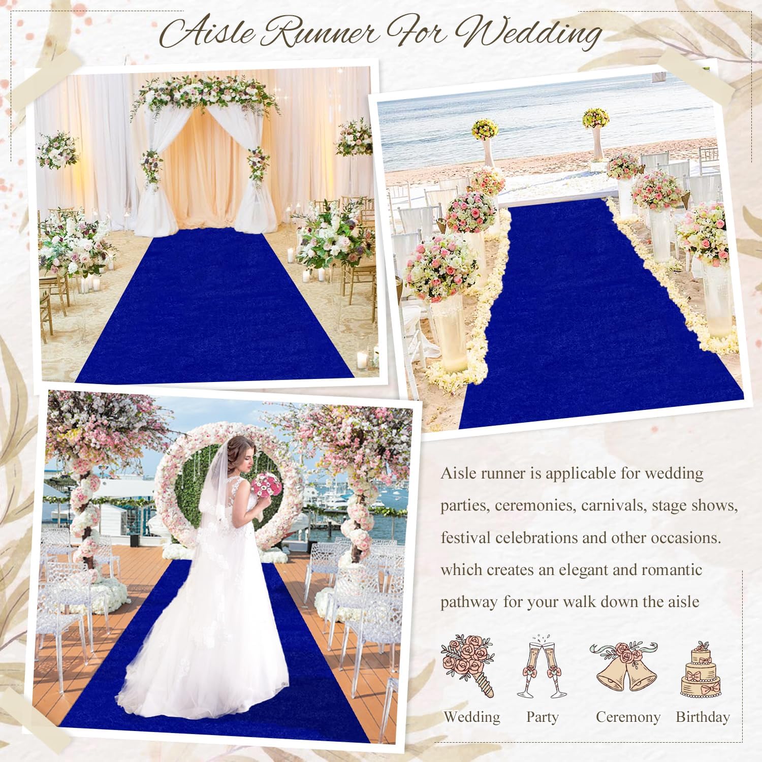MODFUNS Royal Blue Velvet Aisle Runner 5x20FT Wedding Carpet