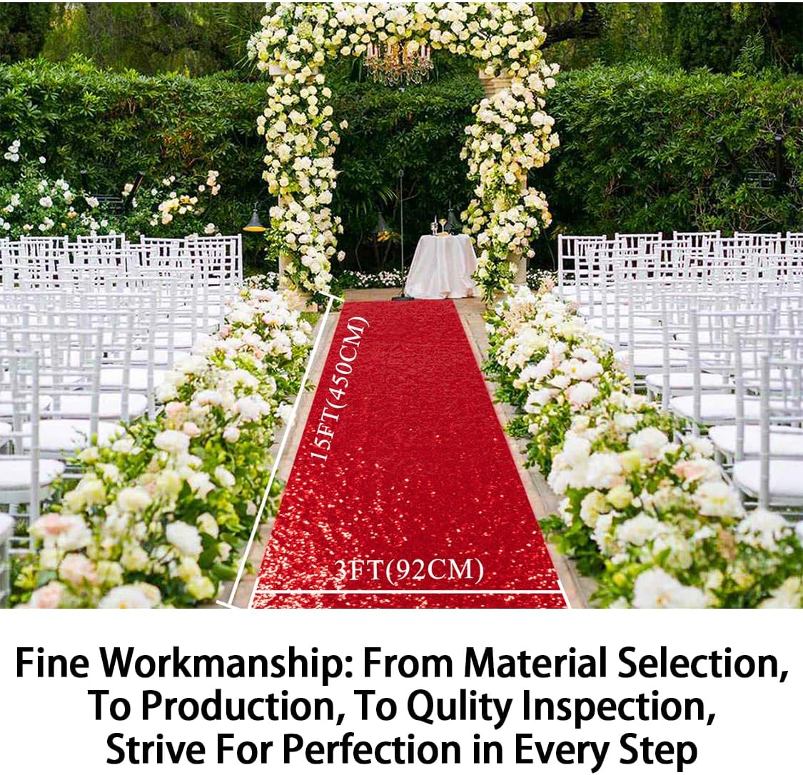 ShinyBeauty Red Sequin Aisle Runner 3FTx15FT